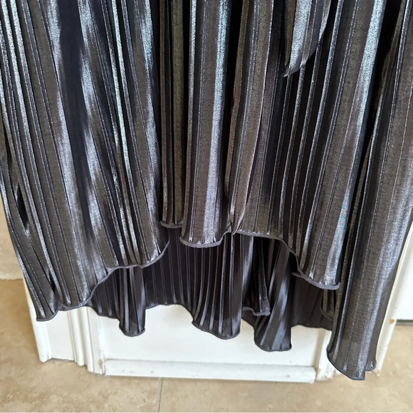 Lane Bryant size 18 Silver Metallic Pleated Crossover Dress High Low Lined Party - Picture 6 of 7